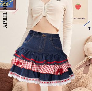 Kawaii Harajuku Japanese-themed Lolita Mini Denim Checked Women's Skirt
