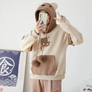 Kawaii Harajuku Style Bear Two-tone Hoodies