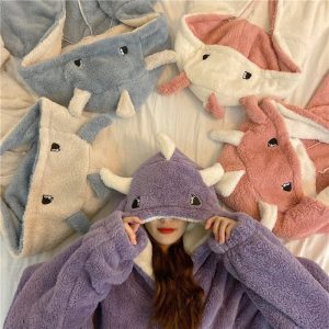 Kawaii Pastel Dragon Plush Hoodie Blanket