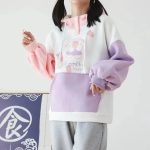 Kawaii Pink Purple White Bunny Strawberry Three-tone Hoodie
