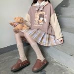 Kawaii Popcorn Brown Bear Loose Fit Two-Tone Hoodie