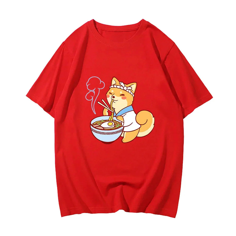 Kawaii Shiba Inu Enjoying Ramen Women's Tee Top - Image 3