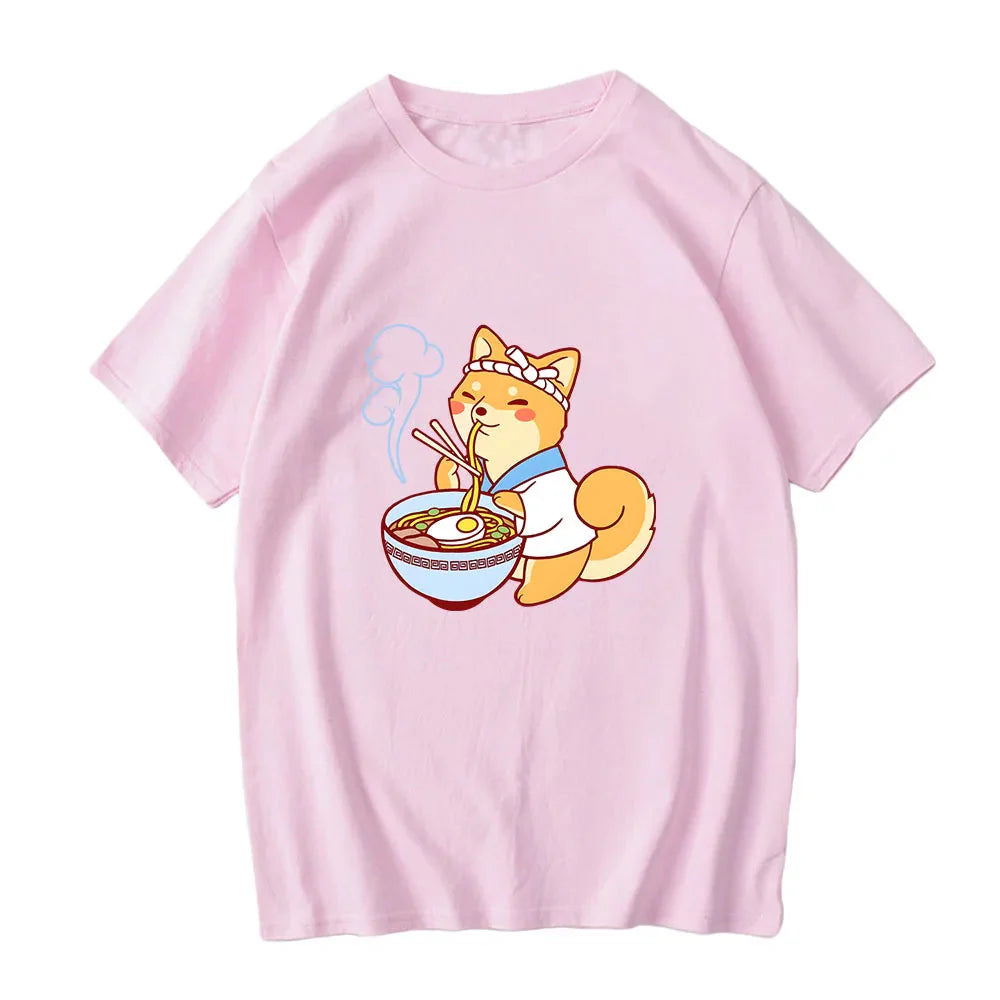 Kawaii Shiba Inu Enjoying Ramen Women's Tee Top - Image 4