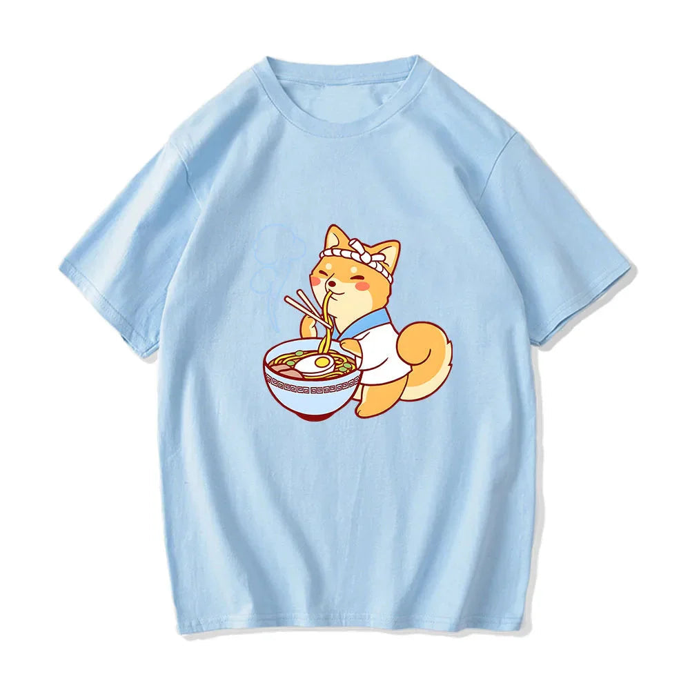 Kawaii Shiba Inu Enjoying Ramen Women's Tee Top - Image 5