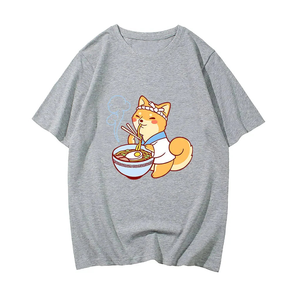 Kawaii Shiba Inu Enjoying Ramen Women's Tee Top - Image 6