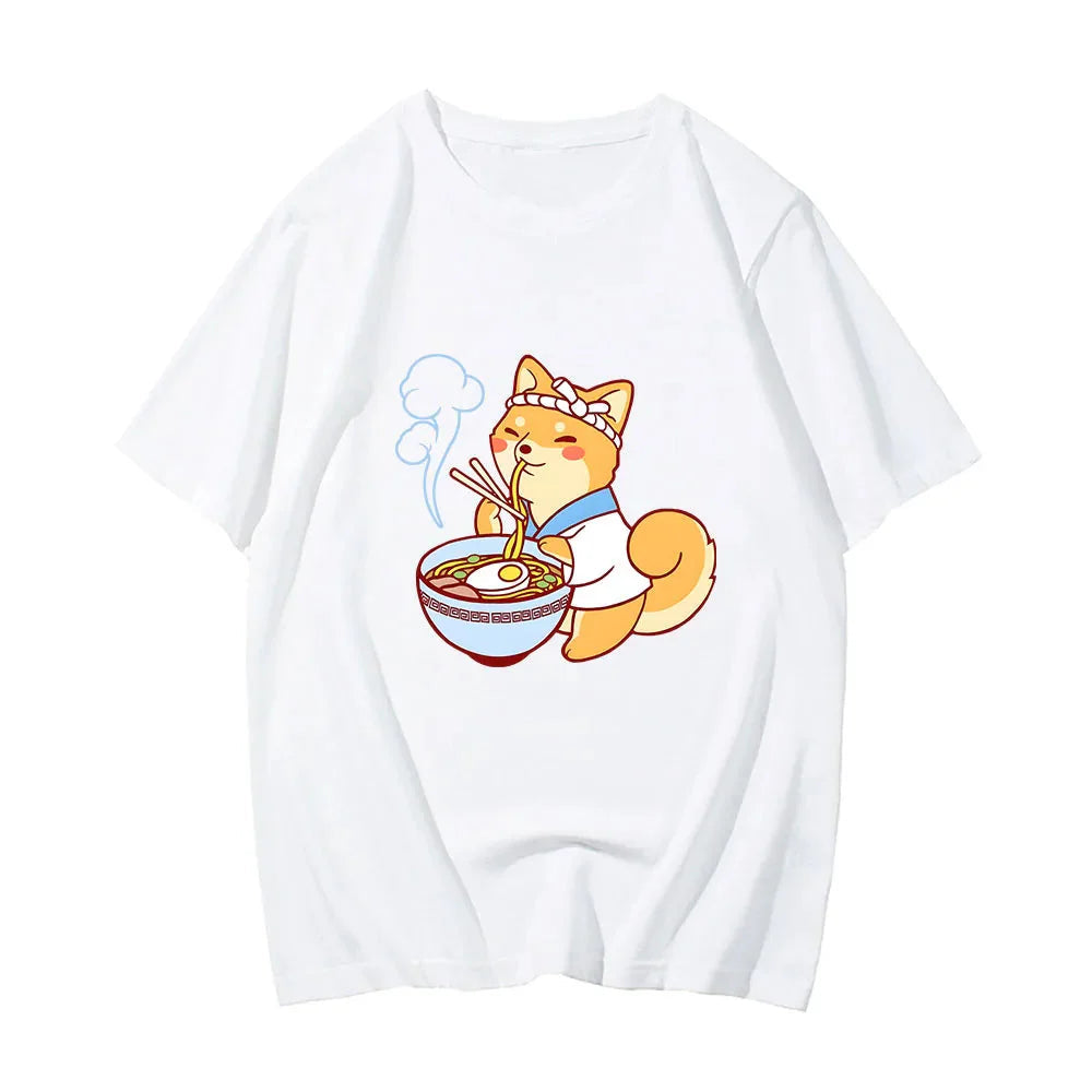 Kawaii Shiba Inu Enjoying Ramen Women's Tee Top - Image 7