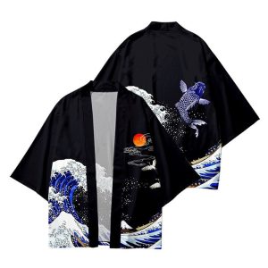 Kimono Japanese Great Wave and Mighty Koi