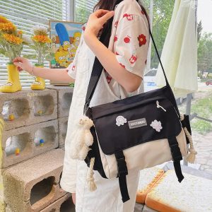 Large Blue Black Two-Tone Rope Shoulder Side Bag
