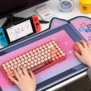 Large Pink Kawaii Gaming Cat Print Mouse Pad
