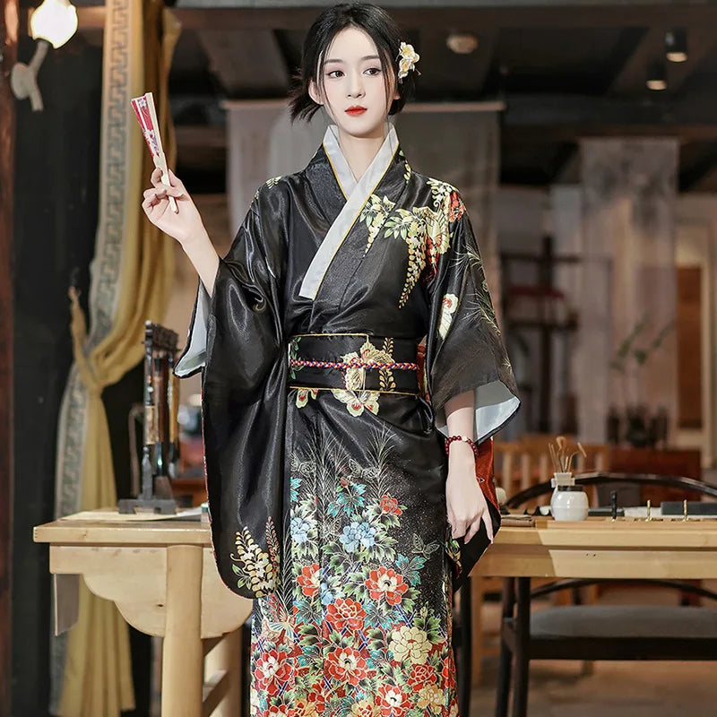 Long Traditional Japanese-themed Beautiful Floral Women's Kimono - Image 3