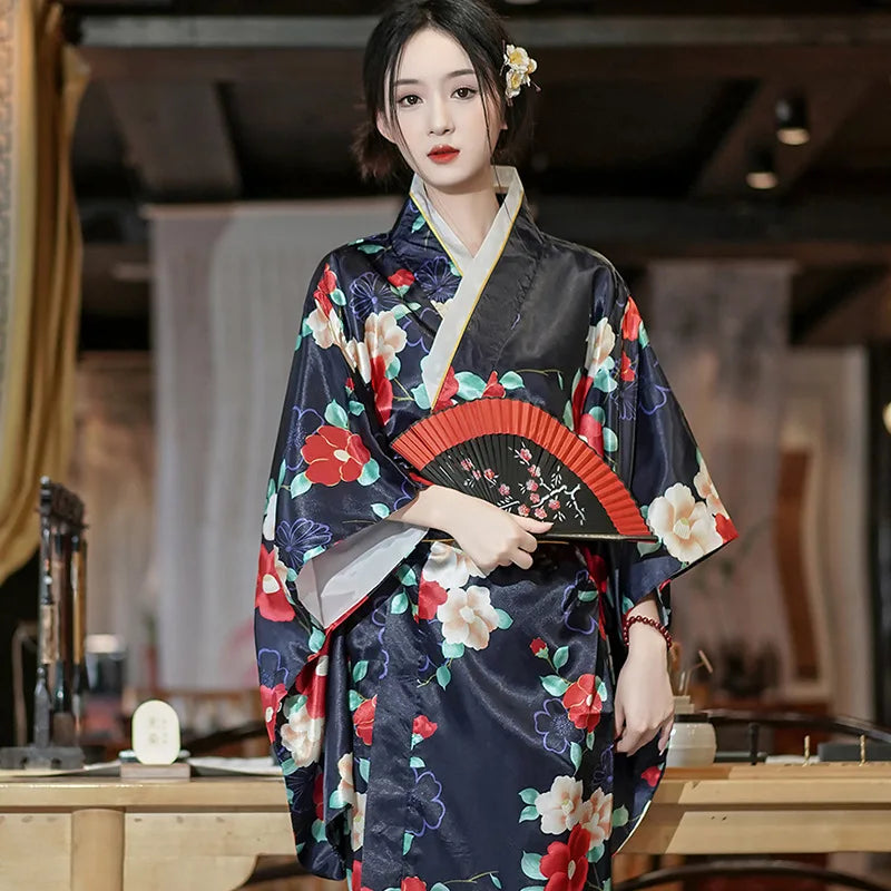 Long Traditional Japanese-themed Beautiful Floral Women's Kimono - Image 4