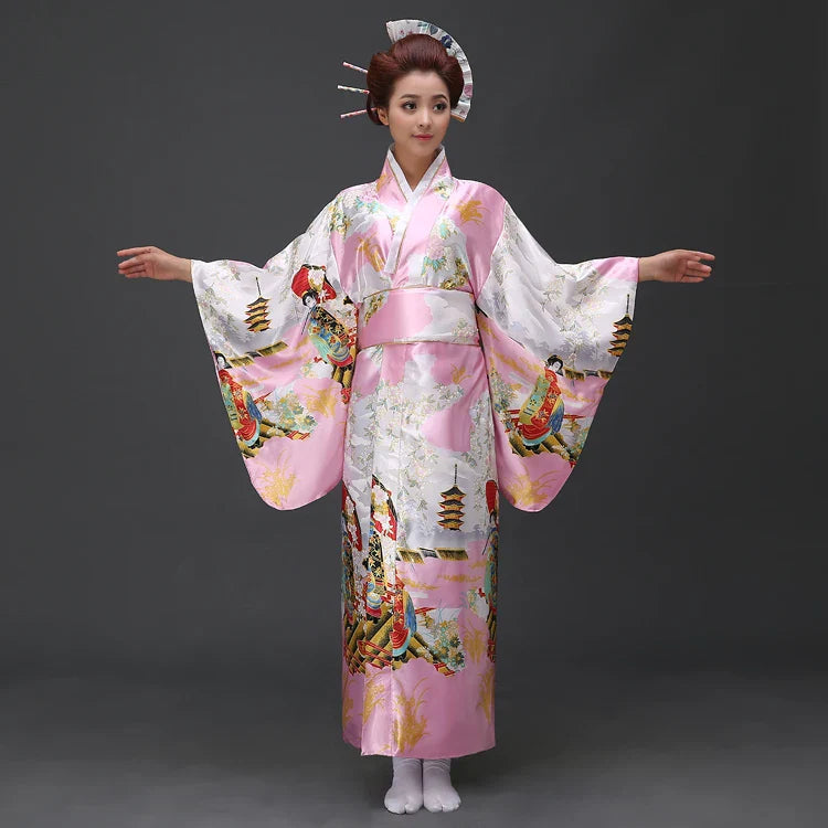 Long Traditional Japanese-themed Cloudy Women's Kimono - Image 4