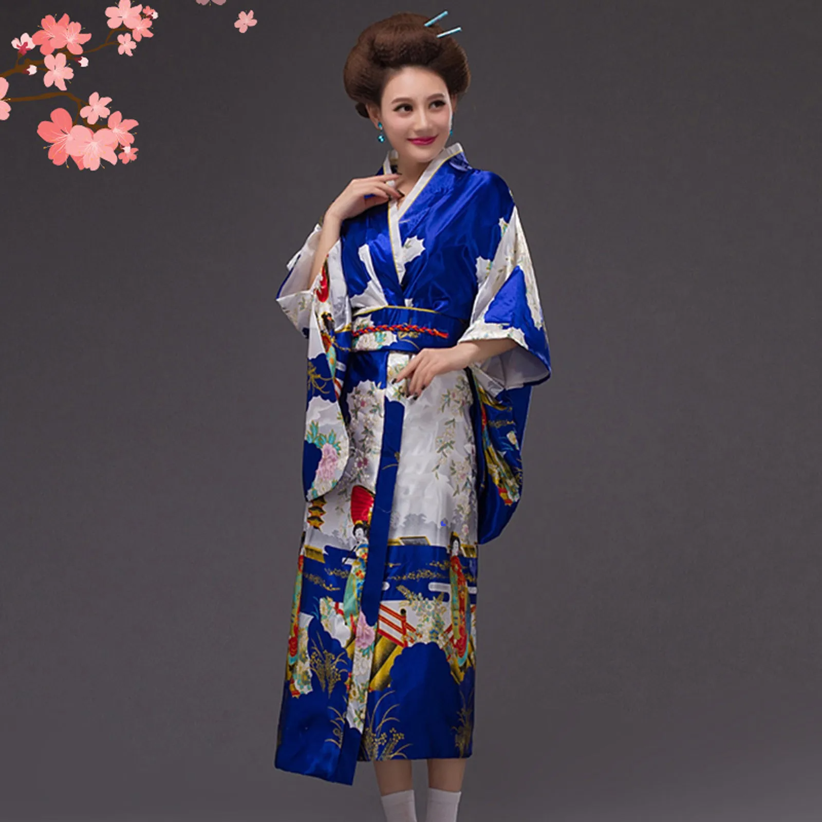 Long Traditional Japanese-themed Cloudy Women's Kimono - Image 5