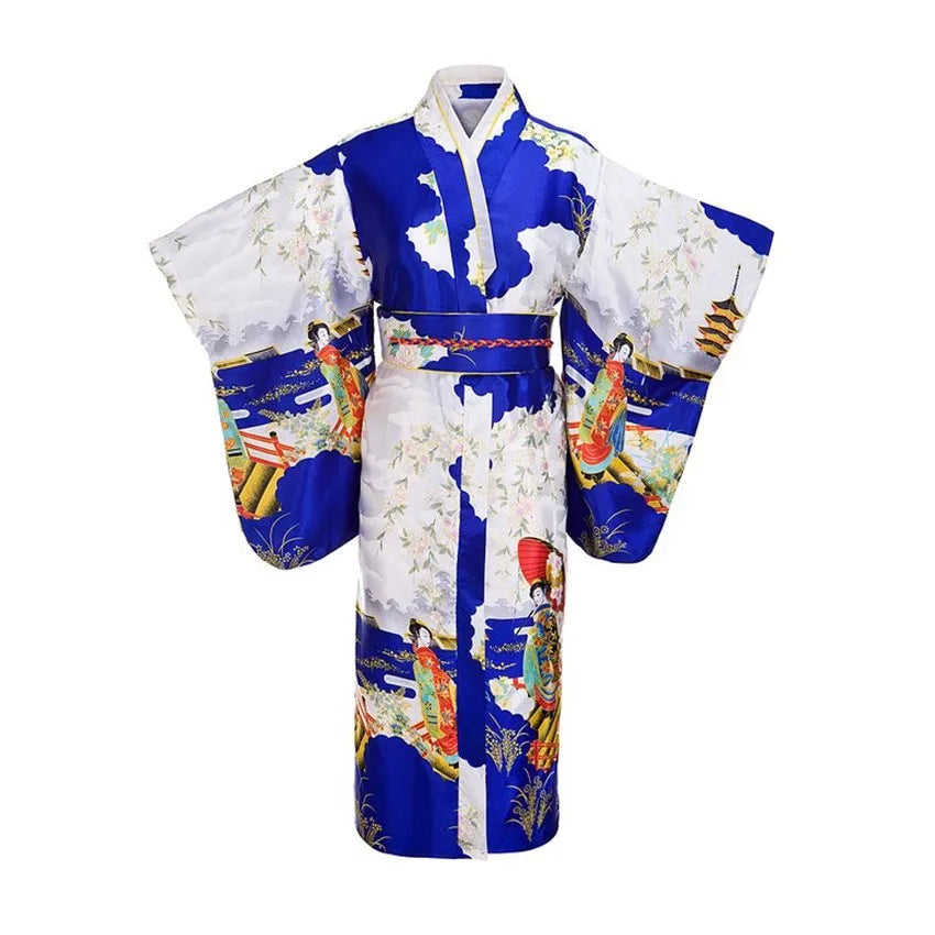 Long Traditional Japanese-themed Cloudy Women's Kimono