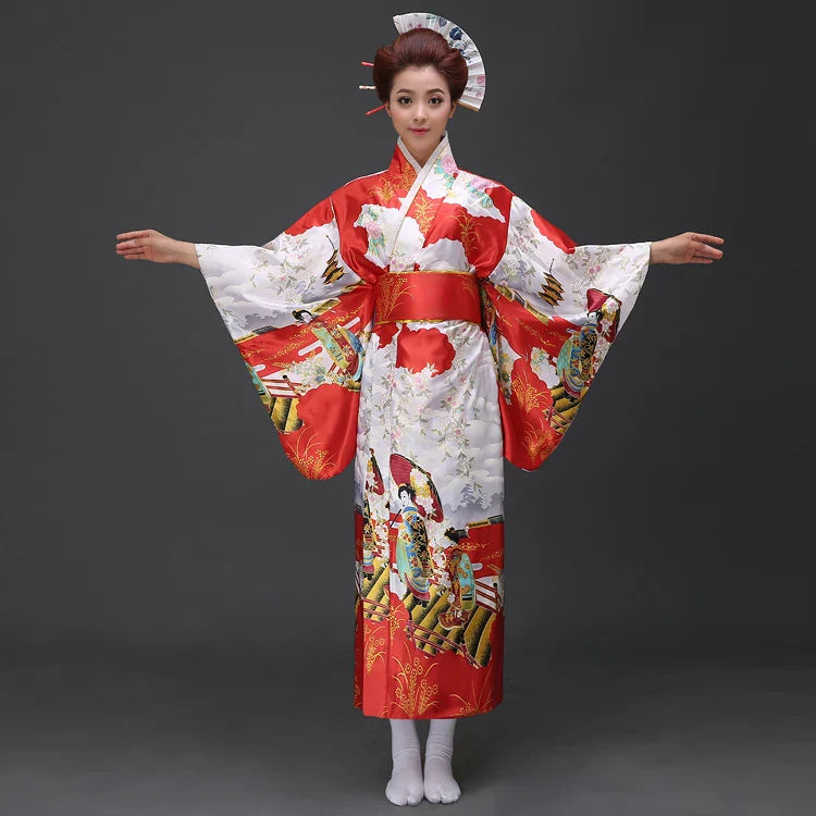 Long Traditional Japanese-themed Cloudy Women's Kimono - Image 3