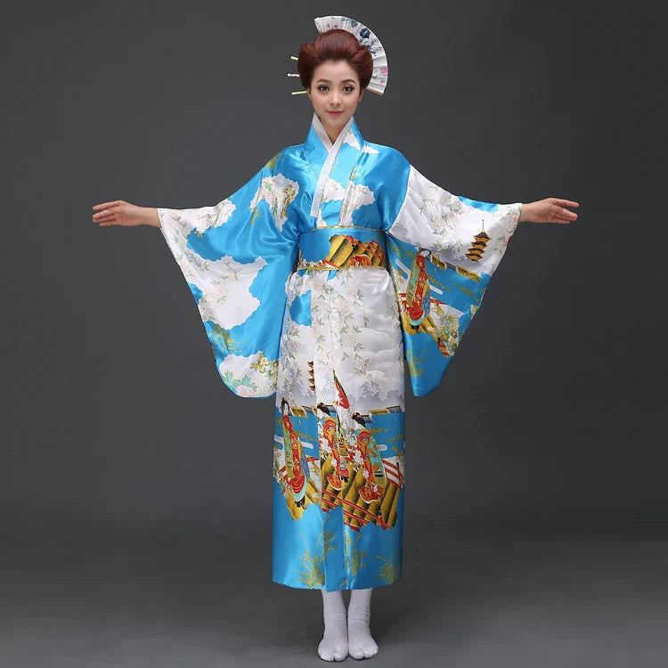 Long Traditional Japanese-themed Cloudy Women's Kimono - Image 2