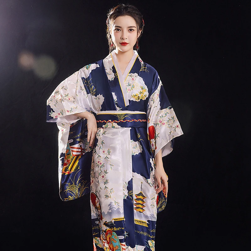 Long Traditional Japanese-themed Floral Women's Kimono - Image 4