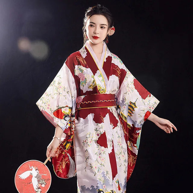 Long Traditional Japanese-themed Floral Women's Kimono - Image 5