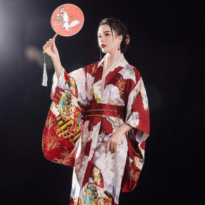 Long Traditional Japanese-themed Floral Women's Kimono