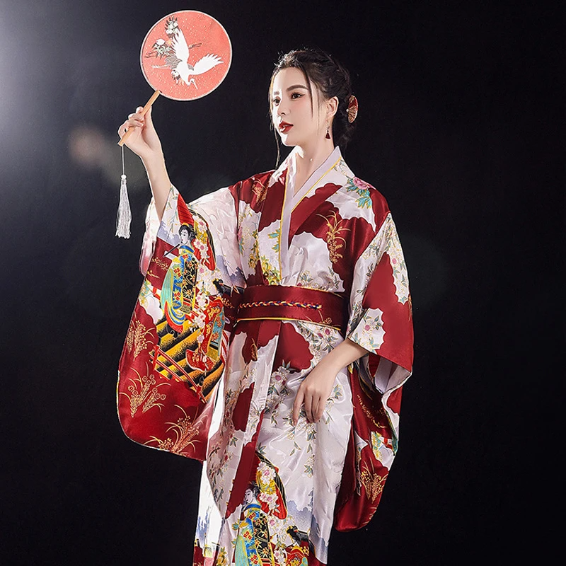Long Traditional Japanese-themed Floral Women's Kimono