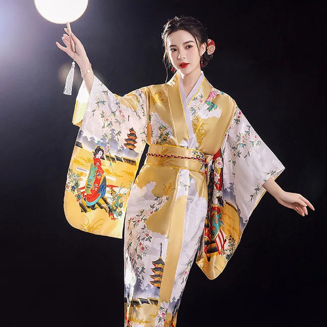 Long Traditional Japanese-themed Floral Women's Kimono - Image 3