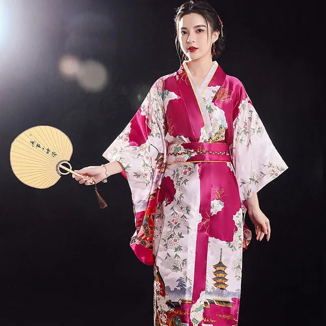 Long Traditional Japanese-themed Floral Women's Kimono - Image 2