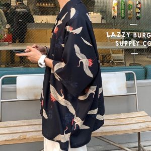 Men's Crane Print Shirt & Shorts Short Sleeve Shirt