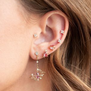 Pink Blue Teardrop Gold-Plated Stud Earrings