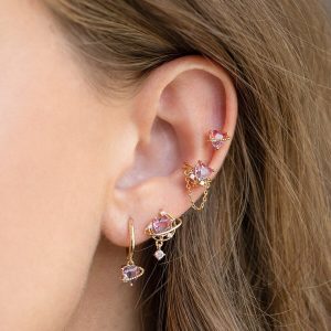 Pink Heart Gold-Plated Asymmetric Stud Earrings