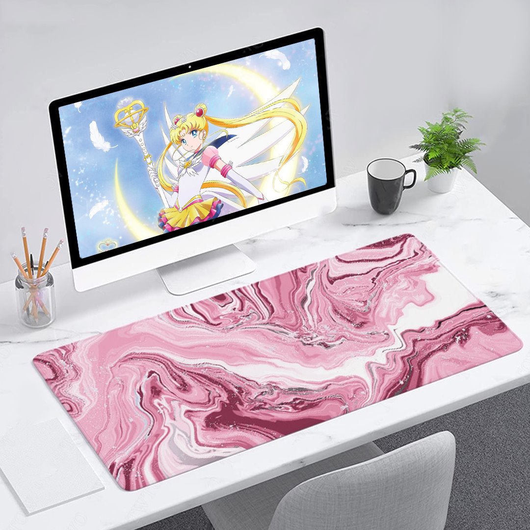 Pink Red Marble Abstract Art Large Mouse Pad - Image 2