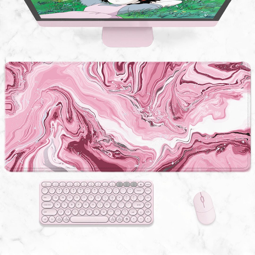 Pink Red Marble Abstract Art Large Mouse Pad
