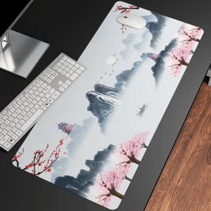 Pink Sakura Japanese Shrine Mountains Large Mouse Pad Collection