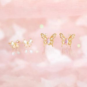Pink Starry Butterfly Gold-plated Stud Earrings