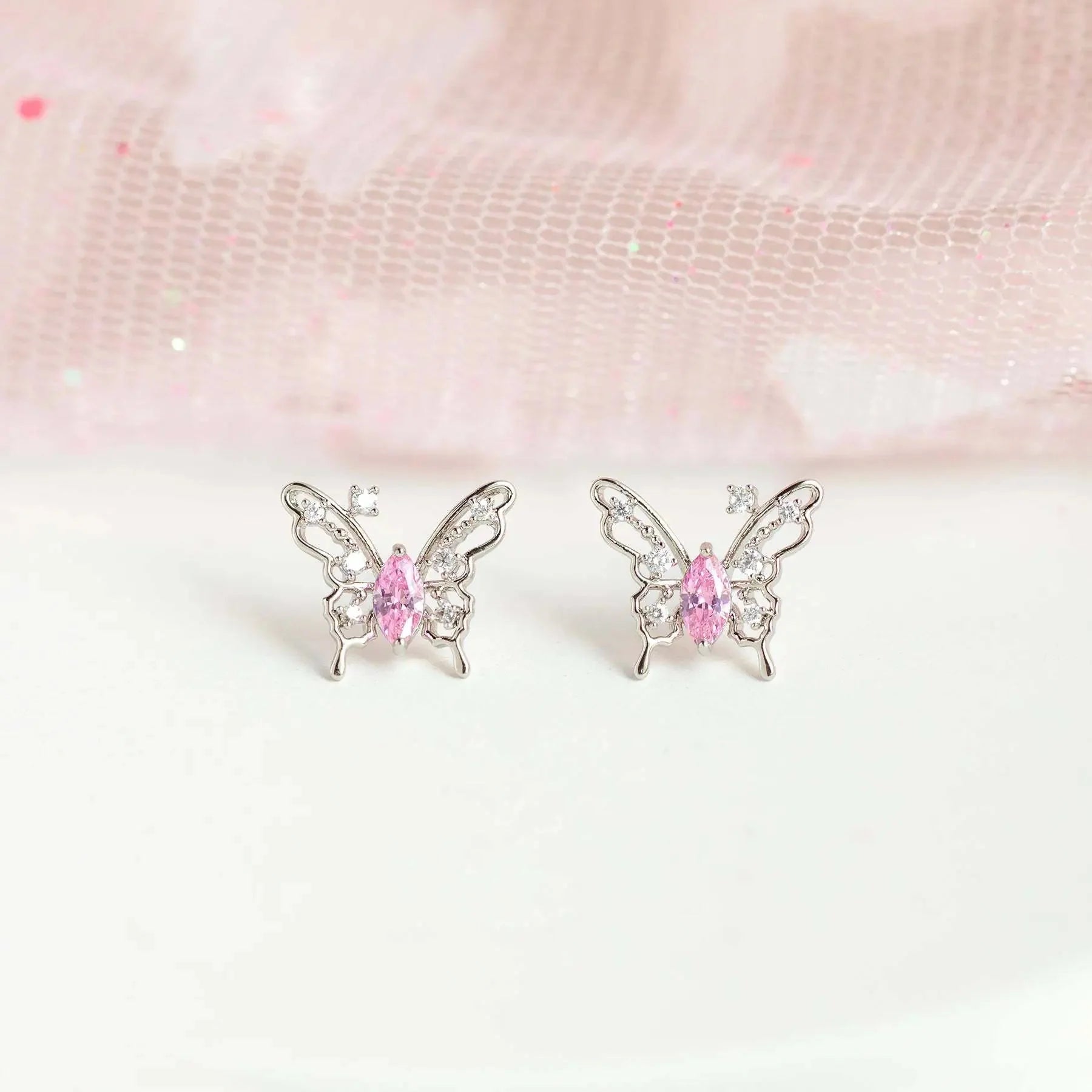 Pink Starry Butterfly Gold-plated Stud Earrings - Image 3