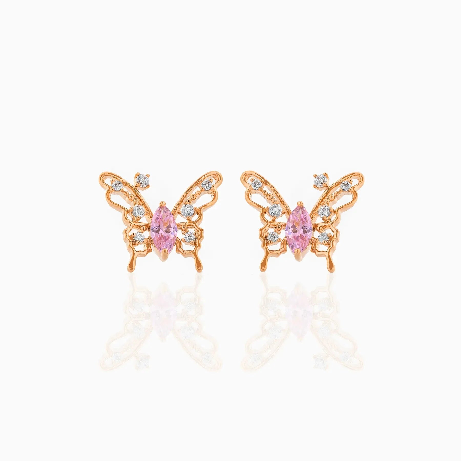 Pink Starry Butterfly Gold-plated Stud Earrings - Image 4