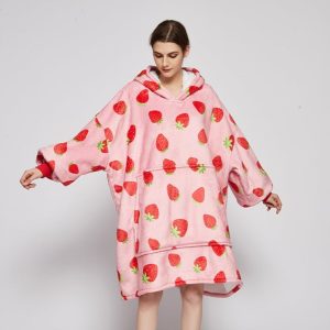 Pink Strawberry Oversized Thick Blanket Hoodie