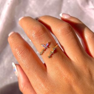 Rainbow Butterfly Floral Gold-plated Adjustable Ring