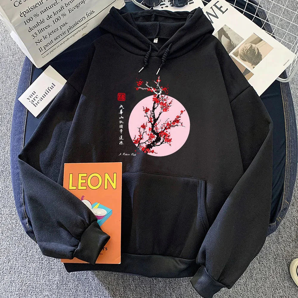 Red Sakura Branch Moon Unisex Hoodie - Image 2