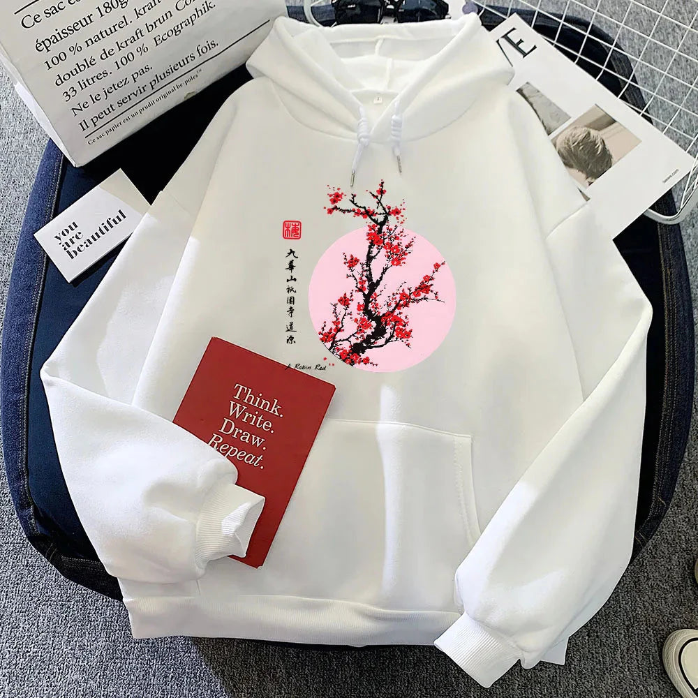 Red Sakura Branch Moon Unisex Hoodie - Image 3