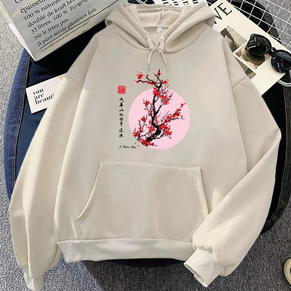 Red Sakura Branch Moon Unisex Hoodie - Image 4