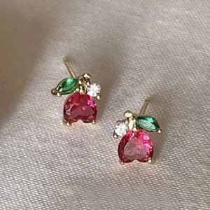 Rose Heart Flower Gold-Plated Stud Earrings