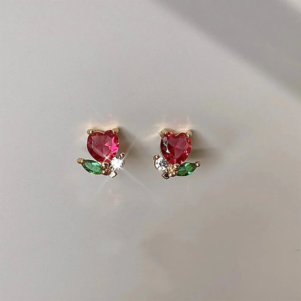 Rose Heart Flower Gold-Plated Stud Earrings - Image 2