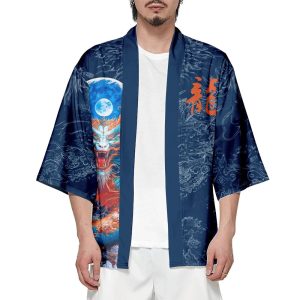 Royal Blue Powerful Dragon Moon Unisex Kimono
