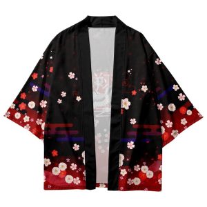 Royal White Crane Blood Moon Sakura Unisex Kimono