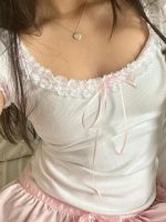 White Lace Trim Bow Crop Tee