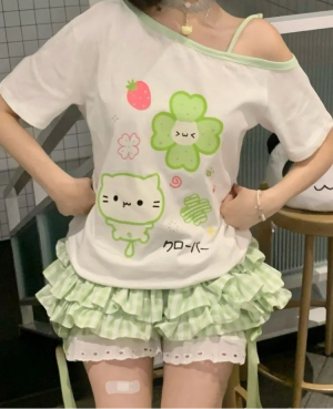 Cartoon Off-Shoulder Tee