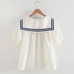 Sailor Moon Inspired Collar White Blue College Shirt Tie Women's  Top