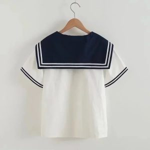 Sailor Moon Inspired Collar White Navy College Women's Shirt Top