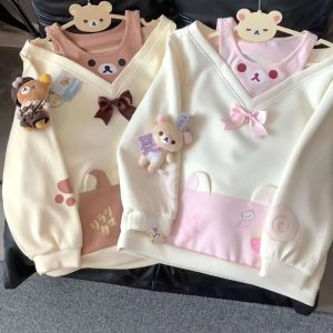 Kawaii Bear Bow Off-Shoulder Tee