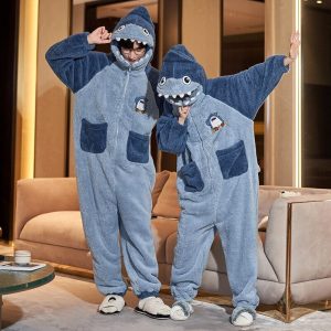 Soft Blue Shark Fluffy Pyjama 1-Piece Set